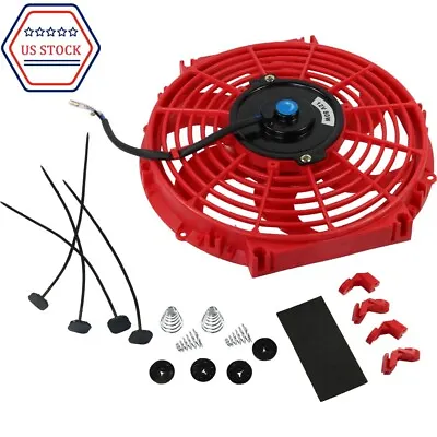 12V 10 Inch Red Slim Fan Push Pull Electric Radiator Cooling Mount Universal Kit • $24.97