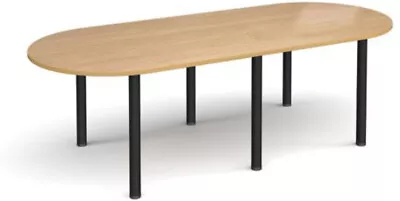 Radial End Meeting Table 2400mm X 1000mm With 6 Black Radial Legs - Oak • £350.20