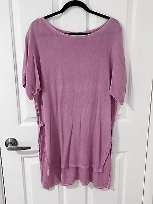 RIDLEY - Pink Loose Woven Italian Linen Long Top Or Beach Cover Size M Fit 12 • $49