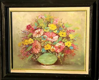 Floral Still Life Brightly Colored Heavy Impasto Mid Century Mod Color Palette • $120