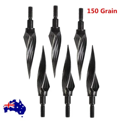 6pcs 150 Grain Archery Screw-In Broadheads Hunting Arrow Head Black AU • $14.24