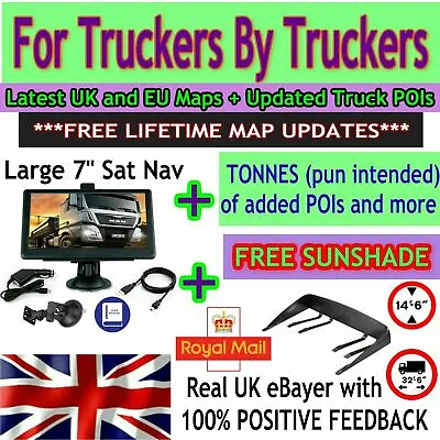 7  Truck Sat Nav HGV Lorry LGV 2022 UPDATED UK Europe Maps POIs Keyfuels Laybys • £46.89