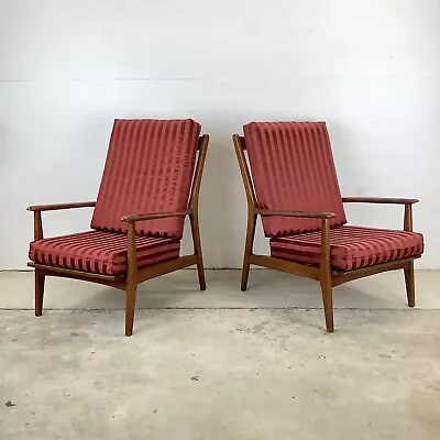 Mid-Century Highback Lounge Chairs WIth Walnut Frames • $1195