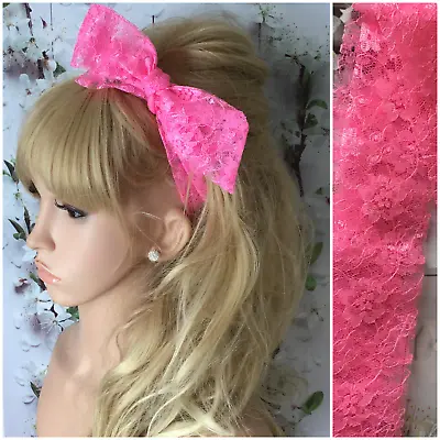 £3.99 • Buy BUBBLEGUM PINK FLORAL LACE FABRIC HEADBAND HAIR SCARF SELF TIE BOW 80s 60s RETRO