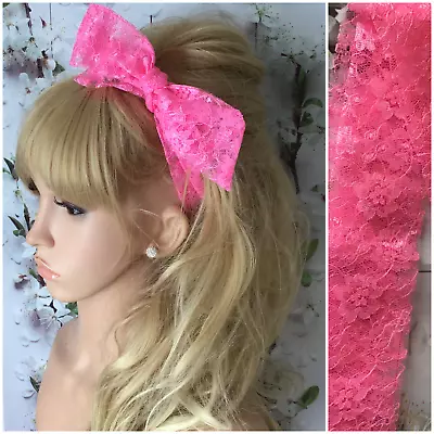 BUBBLEGUM PINK FLORAL LACE FABRIC HEADBAND HAIR SCARF SELF TIE BOW 80s 60s RETRO • £4.49