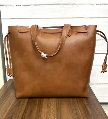 J CREW Leather Bag TOTE Carryall Shoulder Bucket Hobo Large Brown MADEWELL VTG • $99