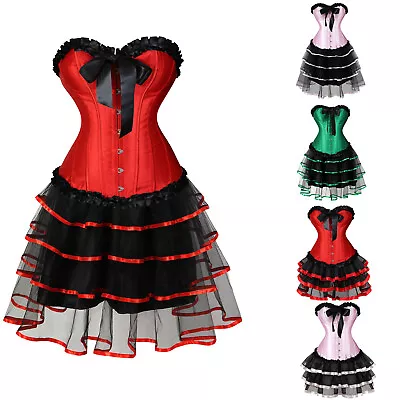 Burlesque Corset Skirt Basque Cincher Bustier Tutu Moulin Rouge Costume Boned NR • $18.99