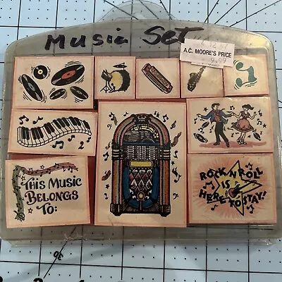 PSX Foam Mounted Rubber Stamps Music Set Jukebox Rock N Roll Records Drums • $7.19