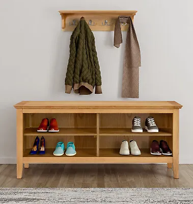 Large Oak Hallway Shoe Storage Bench | Solid Wooden Organiser/Cabinet | 8 Pairs • £179.99