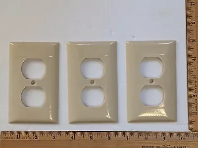 3 Vintage Sierra P8 Beige Smooth 2 Line Bakelite Wall Plate Duplex Outlet Covers • $15