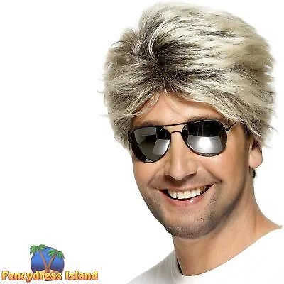 80's Street Wig Retro Blonde George Michael Wham! Men's Fancy Dress Costume • £13.59