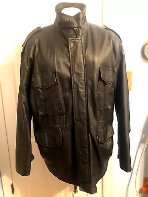 VINTAGE  70s US ARMY FIELD JACKET GENUINE BLACK LEATHER LINED MEN'S SIZE XL EUC • $89.99