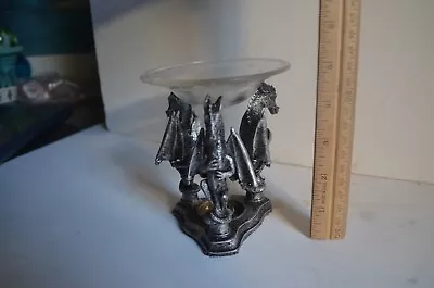 $19.99 • Buy Fantasy Mythical Dragon Trio Votive Candle Holder 5 Inch Resin Glass