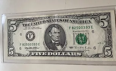 Vintage XF/AU 1995 Five Dollar ($5) Federal Reserve Note F6 Atlanta • $10.49