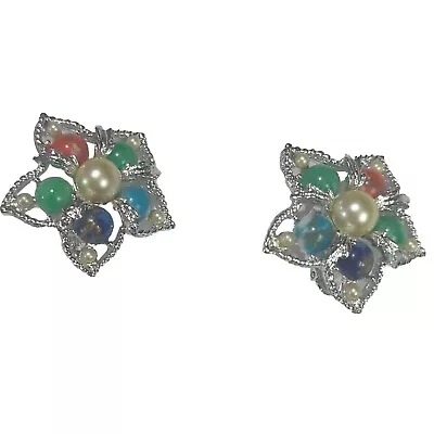 Signed Sarah Coventry FANTASY Clip On Earrings #7705 VTG Retro Chunky 19.20.4 • $10.39