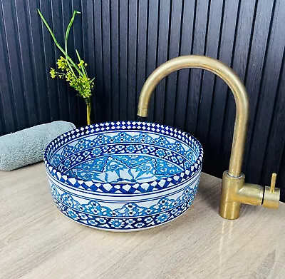 Moroccan Blue Light And Dark Bathroom Vessel Sink Handcrafted Artisan Sink • $190