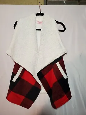$19 • Buy Boutique PINK LILY Buffalo Plaid Red Black Fleece Sherpa Womens Vest Medium 8/10