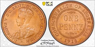 Australia 1916-I Penny - PCGS MS63BN • $749.99