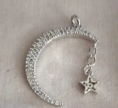 Silver Tone Colorless Stones Half Moon With Dangling Star Pendant  • $6.99