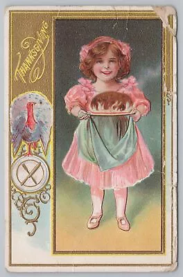 Holiday~Turkey Girl Holding Pie & Thanksgiving Greeting~Vintage Postcard • $2.80