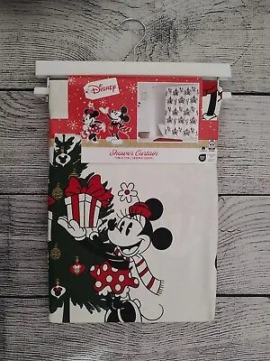 Disney Mickey & Minnie Mouse Shower Curtain  Christmas Tree Gifts 72”x72” New🎄 • $36