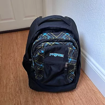 JanSport Driver 8 Rolling Backpack Wheeled Travel Bag Black Tartan Blue TN89 • £89