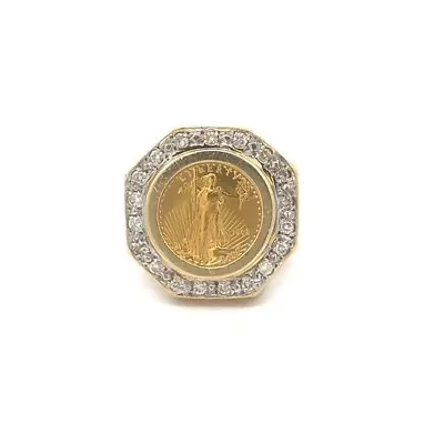 Estate Diamond 22k Liberty Coin 14k Gold Octagon Shape Ring • $2599