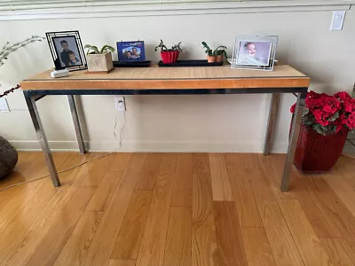 Vintage Knoll Style Chrome & Butcher Block Desk Table • $450