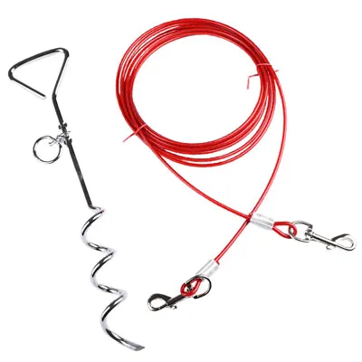  2 Pcs Outside Dog Tie Anchor Ground Stake And Leash Heavy Duty Steel Wire • £18.45