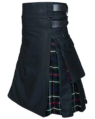 $65 • Buy Utility Hybrid Kilt Black With Mackenzie Tartan Pleated Kilts For Men