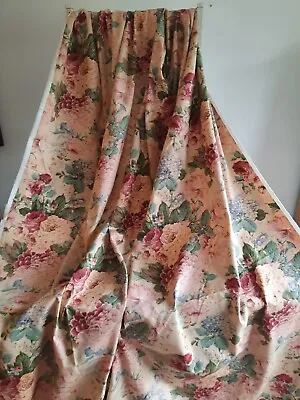 Country House Floral Curtain Fabric Material Cotton Cabbage Rose Floral Vtg 3.3m • £145