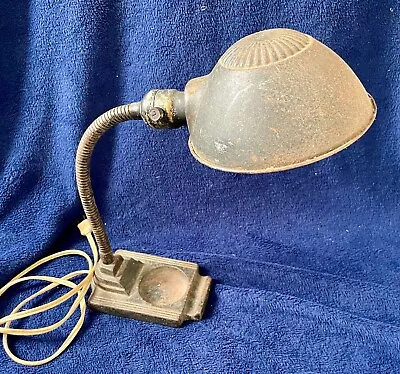 Vintage Gooseneck Desk Lamp Cast Iron Base Industrial WORKS! 1930 -1940 Rex Elec • $25