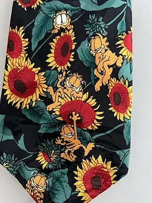 Vintage Garfield Cartoon Paws Addiction Necktie Sunflowers Leaves • $12