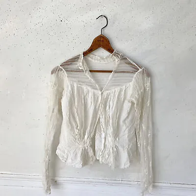 French Woman's Clothing White Antique Lace Bodice Shirt Victorian Textile • $260