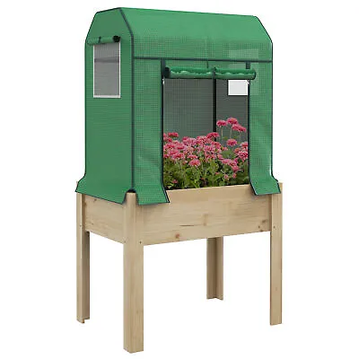 Outsunny Wooden Raised Planter With PE Greenhouse Cover And Bed Liner • £60.99