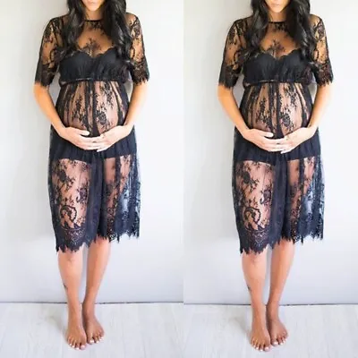 Women's Maternity Short Sleeve Lace Photography Fancy Dress Pregnancy Clothes • $17.59