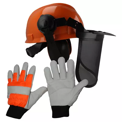 Chainsaw Protection Helmet With Steel Mesh Visor & XL Chainsaw Gloves • £28.25