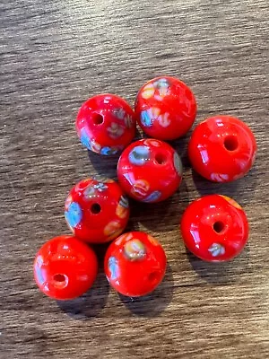 50 Vintage Japan 9mm Pretty Deep Red Millefiori Glass Beads  -  Nice Colors • $15