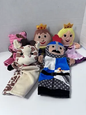 Melissa And Doug Hand Puppets Lot Of 5 King Queen Knight Giraffe Pig • $15