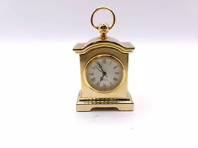 Miniature Brass Look Clock Dollhouse Mantle Clock Quartz Works Barbie Size • $10.99