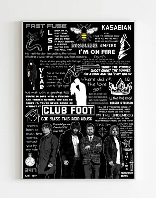 Kasabian Inspired Lyric & Image Music Print/Poster A3 Premium Quality • £9.49