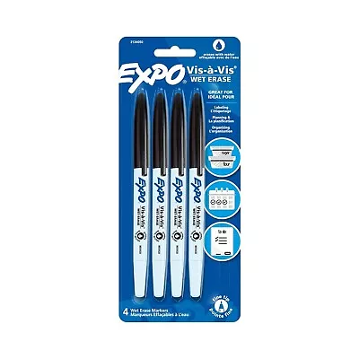 EXPO Vis-A-Vis Wet-Erase Overhead Transparency Markers Fine Point Black 4Count • $20