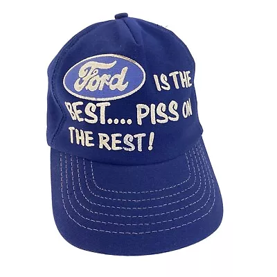 Vtg Ford Is The Best Logo Blue No Foam Snapback Mesh Trucker Hat Cap USA MADE • $46.38