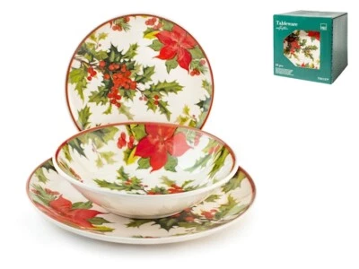 Service De Table Noël Kingdom 18 Pièces - Grès Décoré, Motifs Féeriques | 6 Assiettes Plates, 6 Creuses, 6 à Dessert | Lavable Lave-vaisselle Et Micro-ondes - 7