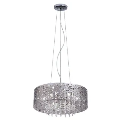 7-Light Mirrored Stainless Steel Pendant W/Mirrored Shade & Crystal Drops By HDC • $139