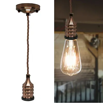£10.89 • Buy Vintage Industrial E27 Bulb Holder Fabric Cable Hanging Ceiling Pendant Light