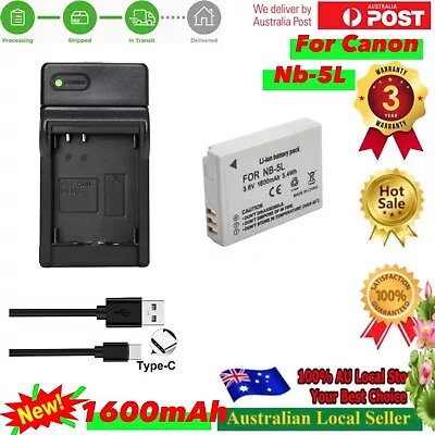 Battery + Usb-C Led Charger For NB-5L Canon PowerShot S100 S110 SX200 IS • $29.65