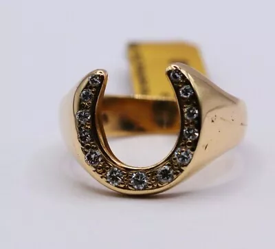 9ct Real Diamond Horseshoe Gold Small Delicate Finger Ring Size K 1/2 • £395