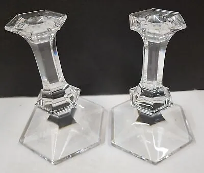 $129.99 • Buy Set Of 2 Signed Val St. Lambert Crystal Elysee Candlesticks Candle Holders