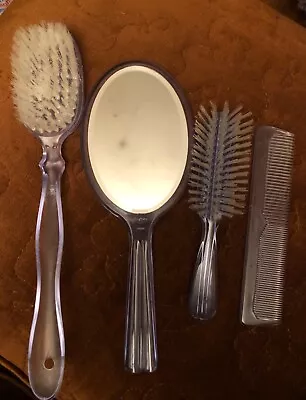 Vintage Hughes Vanity 4 Piece Set: Mirror Brushes Hand Mirror • $25